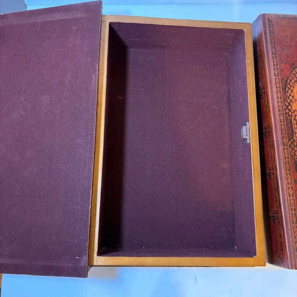 Lot 2 Vintage Aged Book Faux Leather Hidden Safe Stash Boxes Storage Compartment